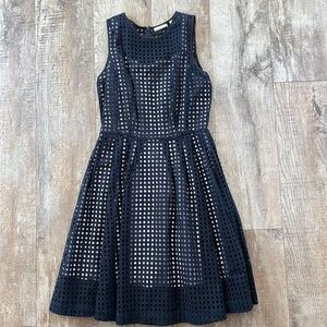 HALOGEN black open detail dress with light gray under slip